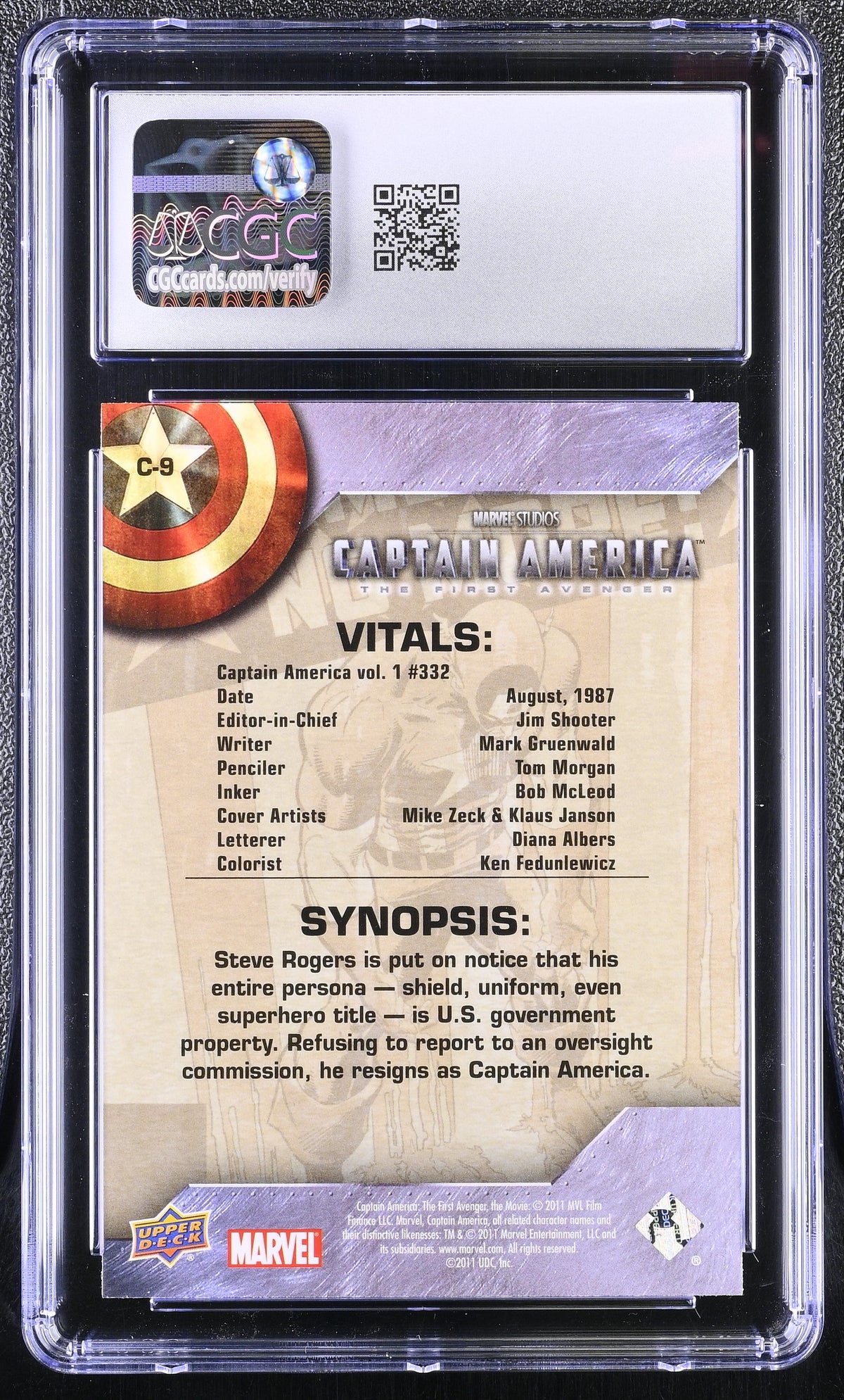 2011 Upper Deck Captain America: The First Avenger #C-9 Comic Covers CGC 10