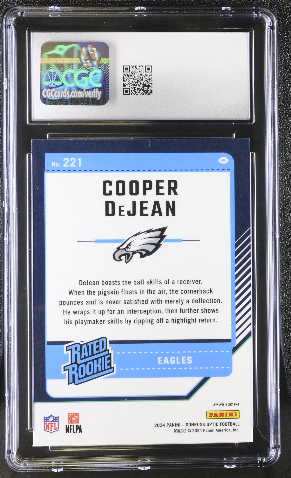 2024 Donruss Optic Cooper DeJean Purple Scope Rookie #221 CGC 9 Eagles