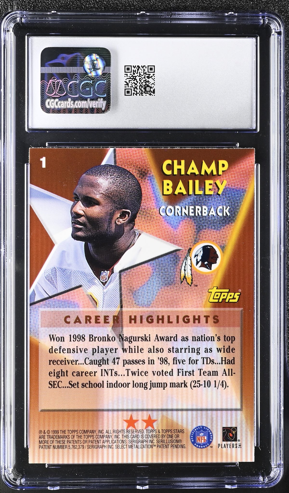 1999 Topps Stars Champ Bailey Two Star Rookie #1 CGC 9.5 Washington Redskins