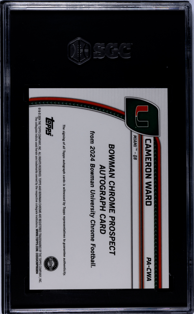 2024 Bowman U Chrome Cameron Ward Auto Gold Refractor /50 Rookie  SGC 10 Miami