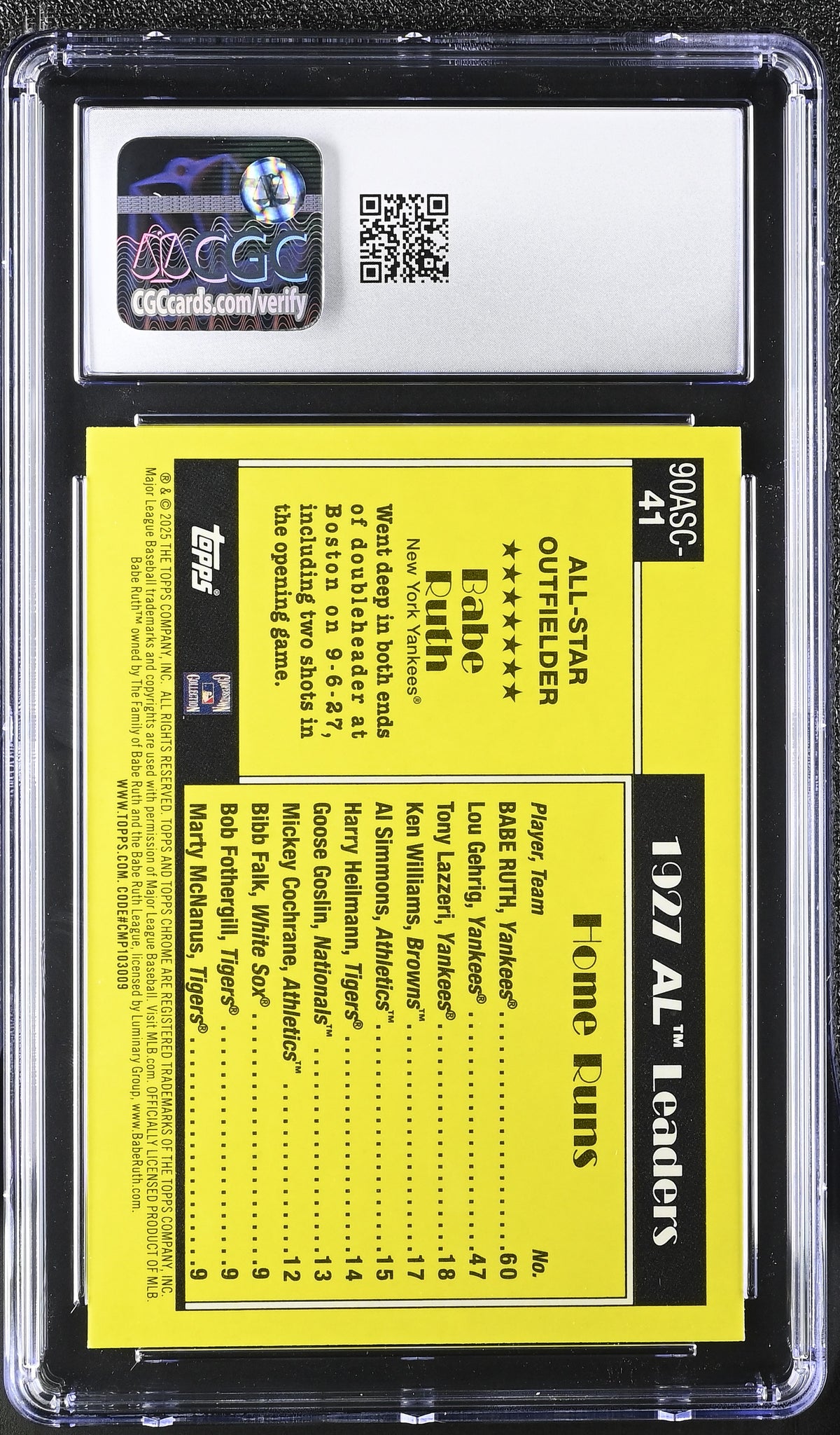 2025 Topps Babe Ruth '90 Silver Pack All-Stars #90ASC-41 CGC 9.5 Yankees
