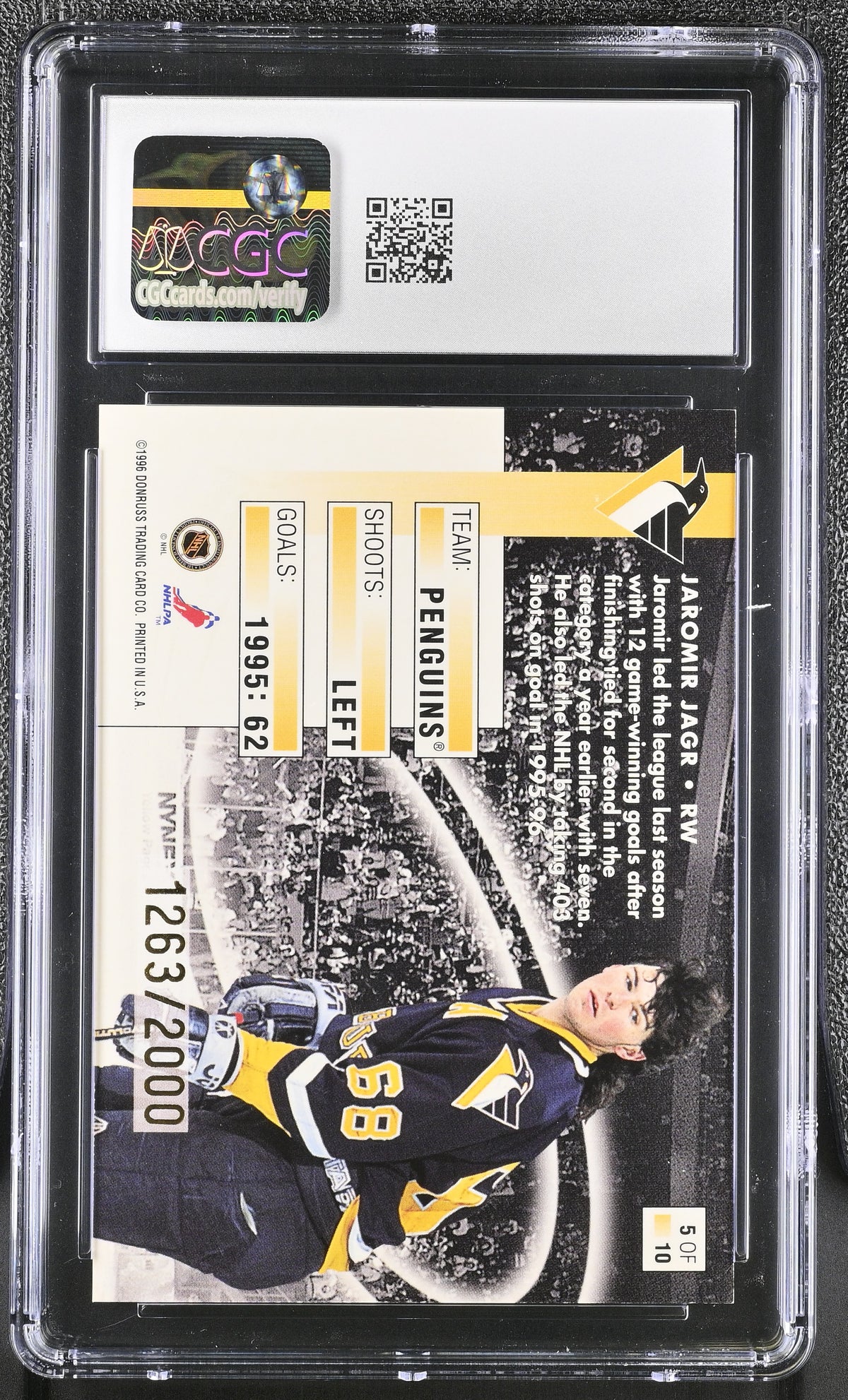 1996-97 Donruss Go Top Shelf Jaromir Jagr #5 CGC 8.5 Pittsburgh Penguins