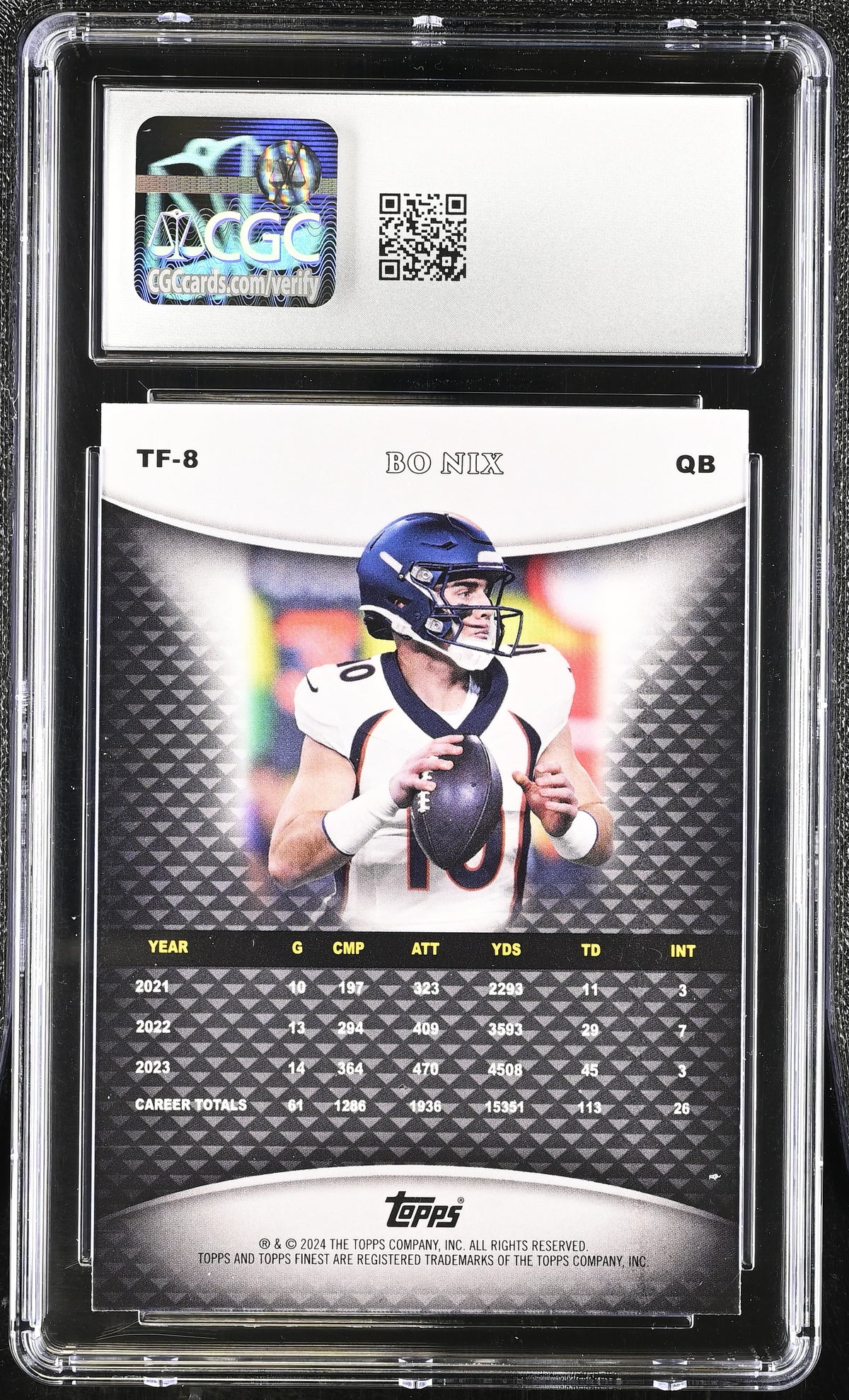 2024 Topps Finest Bo Nix Rookie Team Finest #TF-8 CGC 10 Denver Broncos