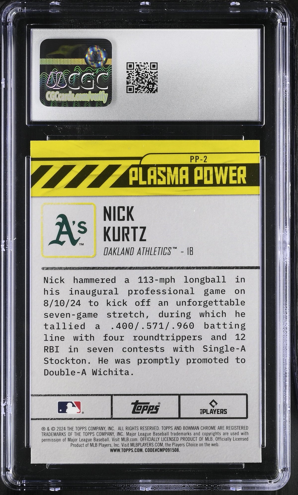 2024 Bowman Draft Nick Kurtz Rookie Plasma Power #PP-2 CGC 10 Oakland Athletics