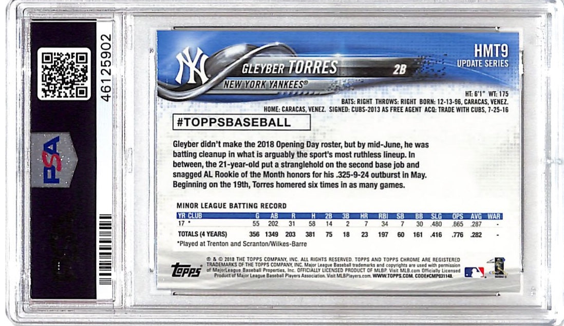 2018 Topps Chrome Update Gleyber Torres Rookie #HMT9 PSA 10 New York Yankees