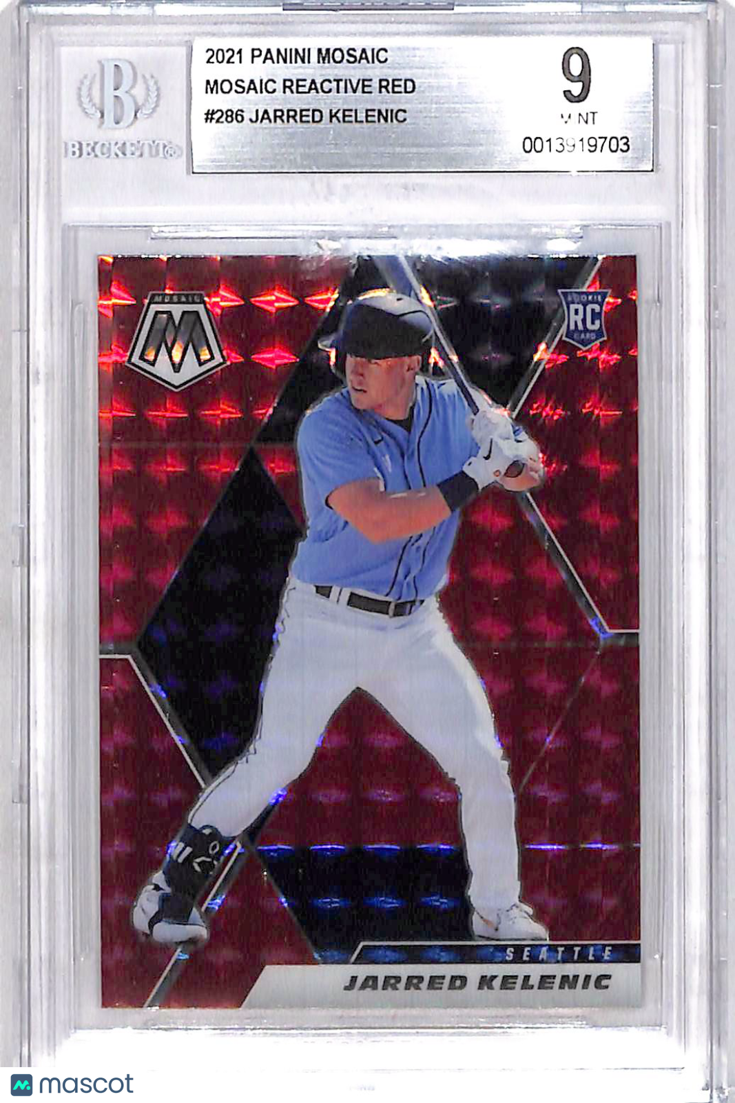2021 Panini Mosaic Mosaic Reactive Red Jarred Kelenic #286 BGS 9