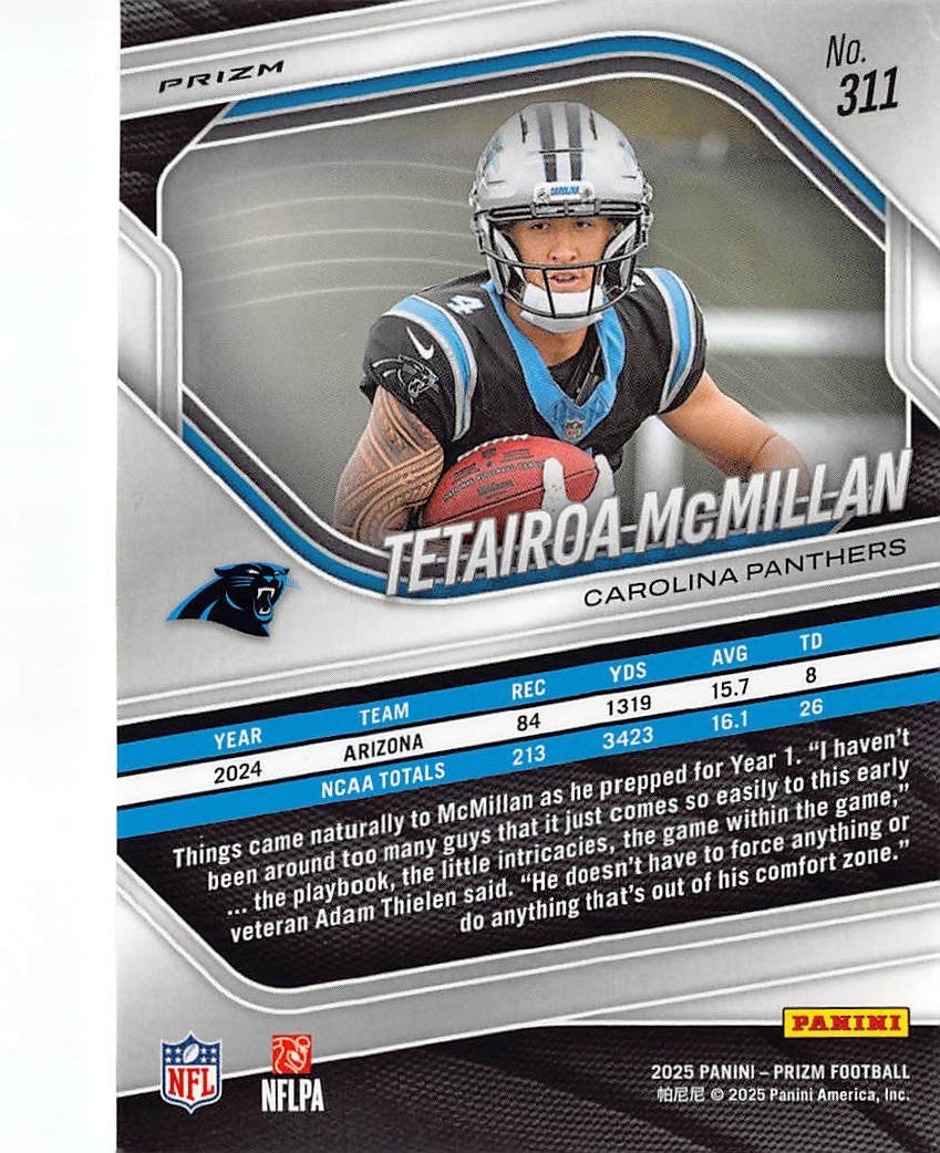 2025 Panini Prizm Tetairoa McMillan Red White and Blue Rookie RC #311 Panthers