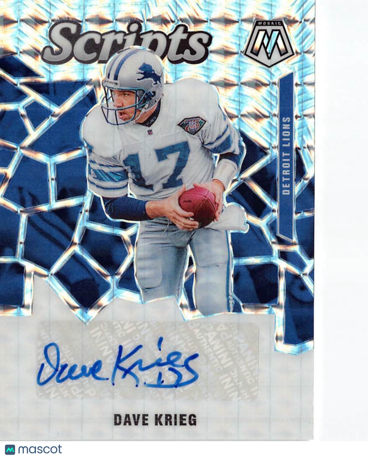 2020 Panini Mosaic Dave Krieg Scripts Auto #S12 Detroit Lions