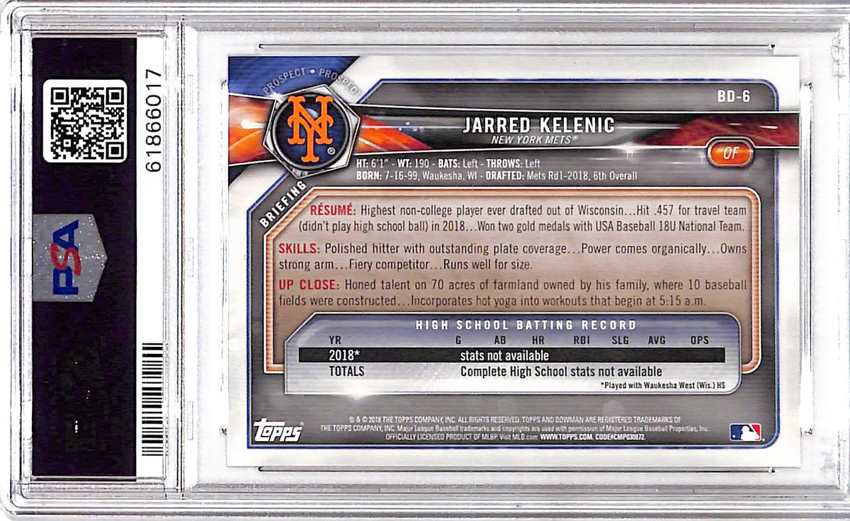 2018 Bowman Draft Jarred Kelenic #BD6 PSA 9