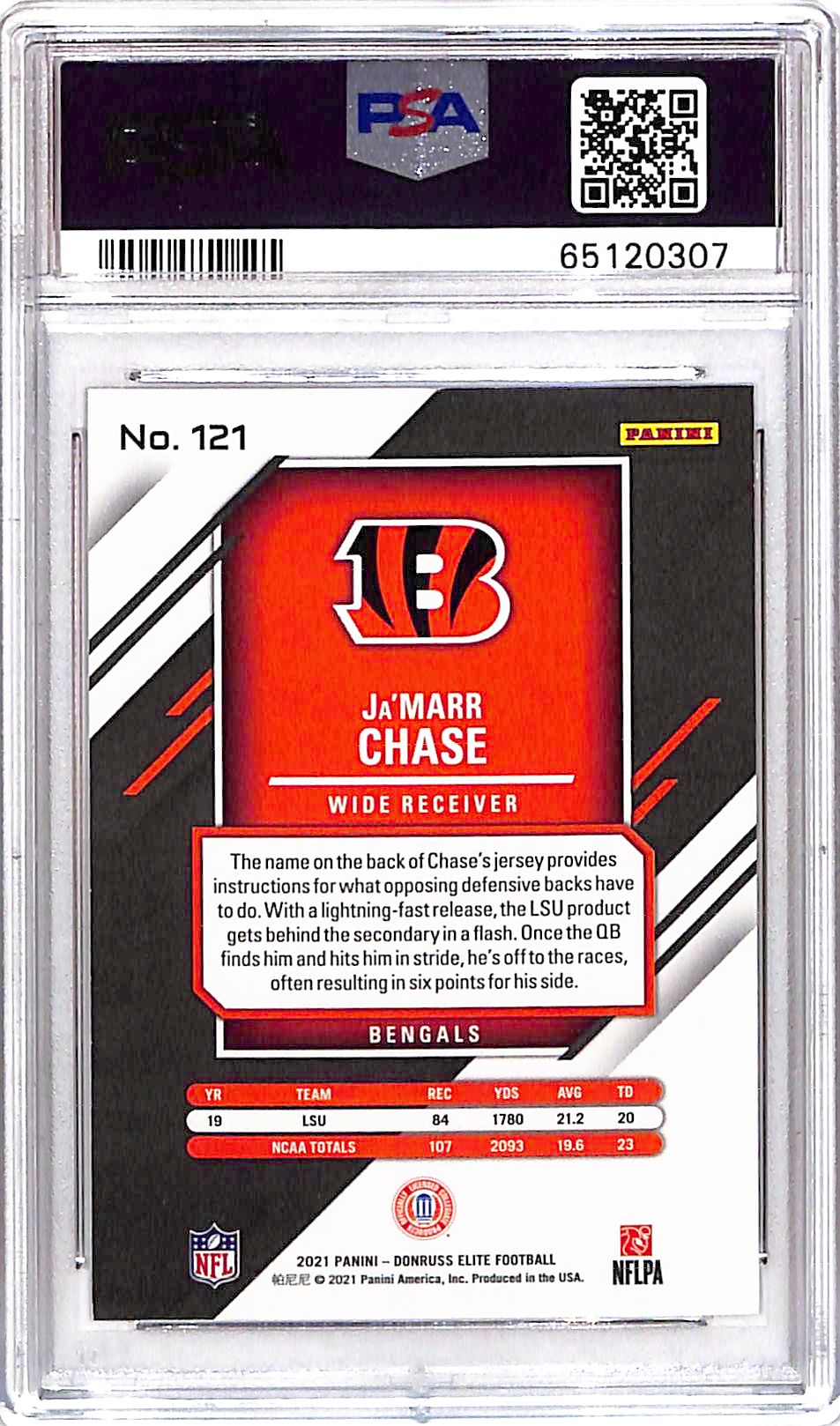 2021 Panini Donruss Elite Ja'marr Chase Orange /49 Rookie #121 PSA 9 Bengals