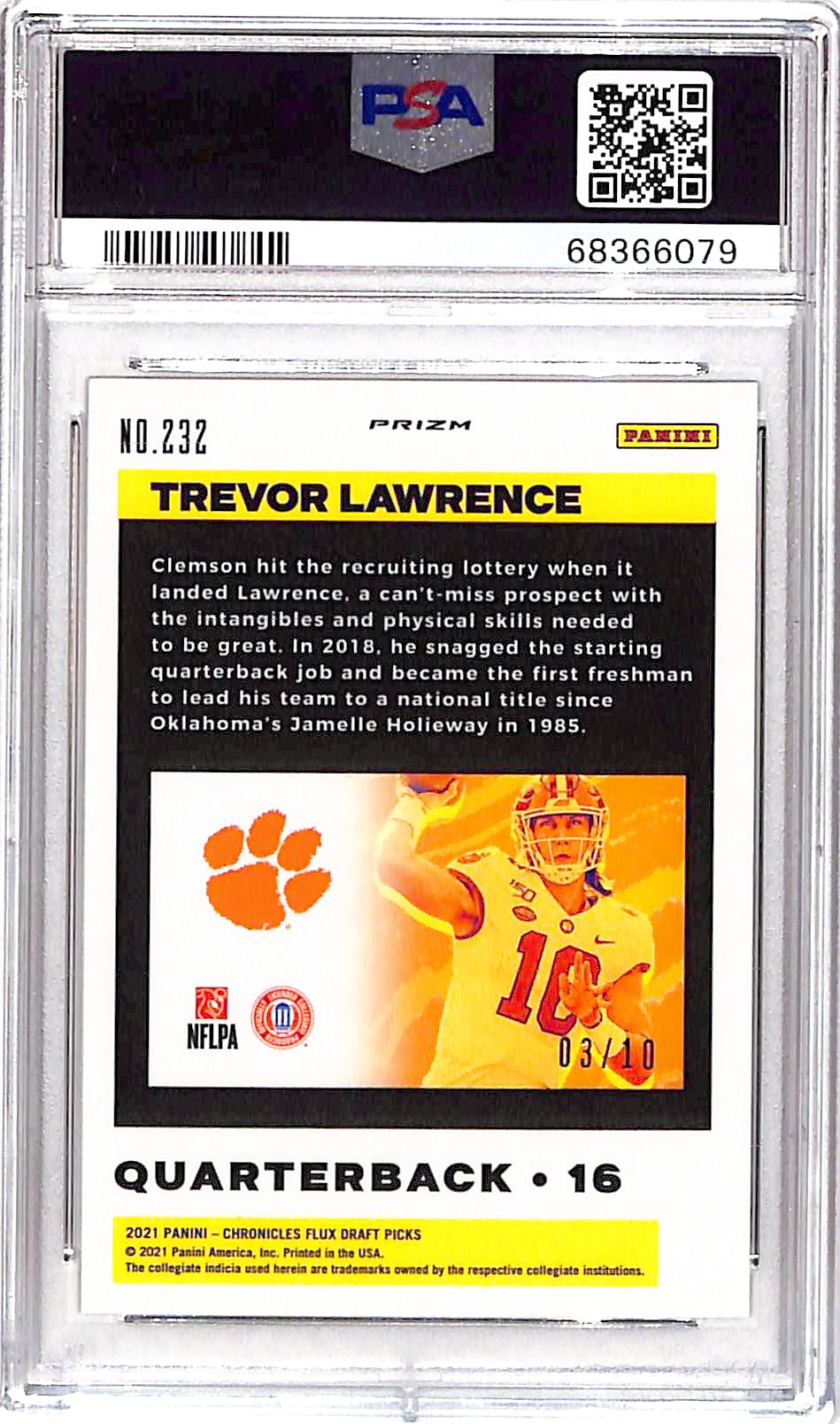 2021 Chronicles Draft Picks Trevor Lawrence Gold /10 Rookie PSA 10 Clemson