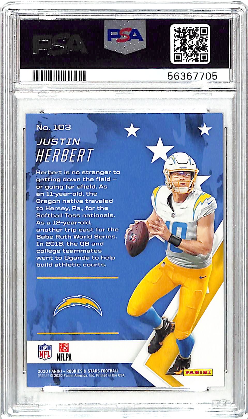 2020 Panini Rookies & Stars Justin Herbert Orange /99 Rookie #103 PSA 9 Chargers