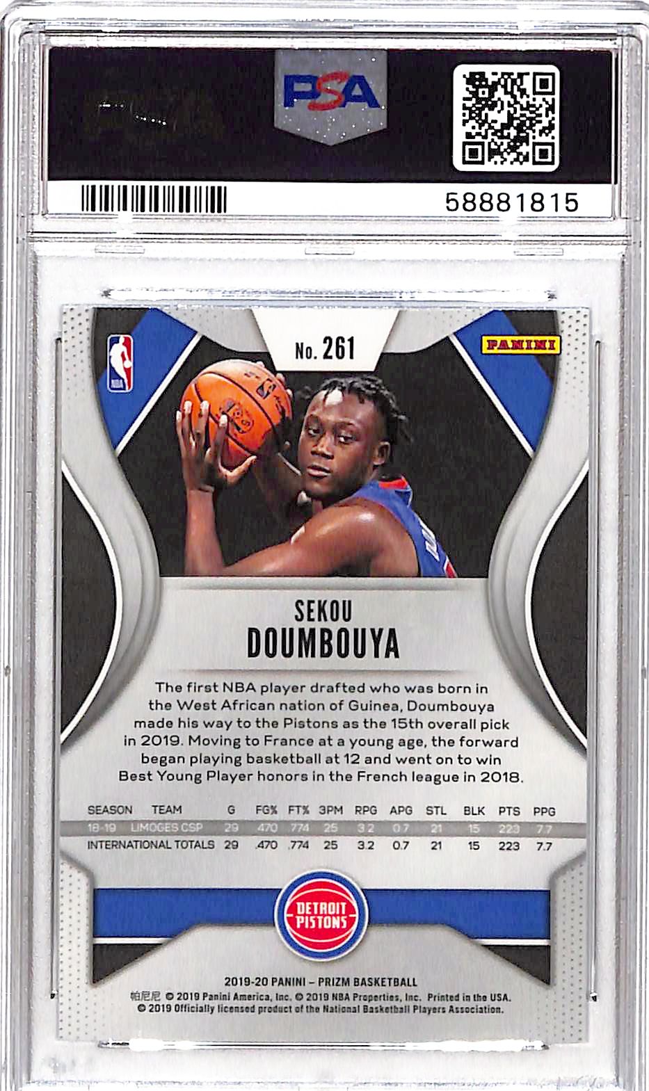 2019 Panini Prizm Sekou Doumbouya #261 PSA 10