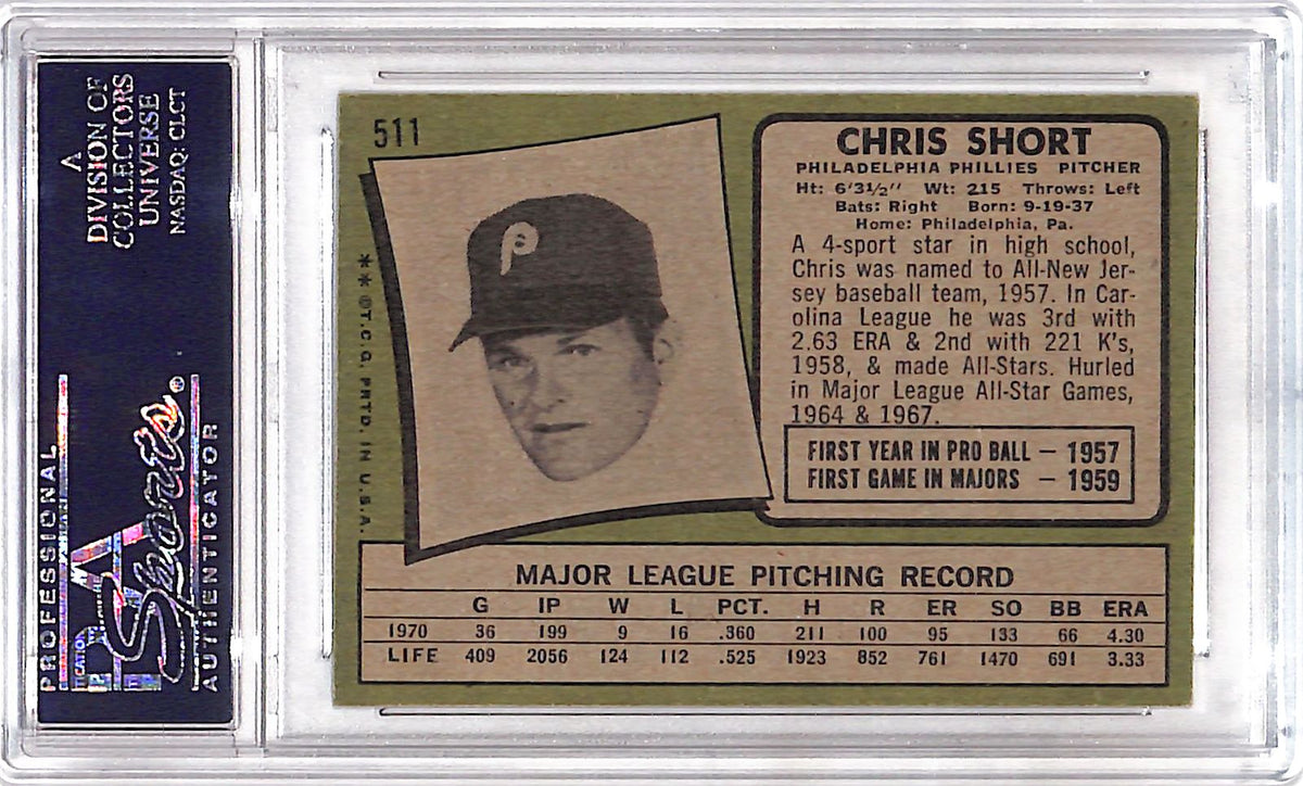 1971 Topps Chris Short #511 PSA 6