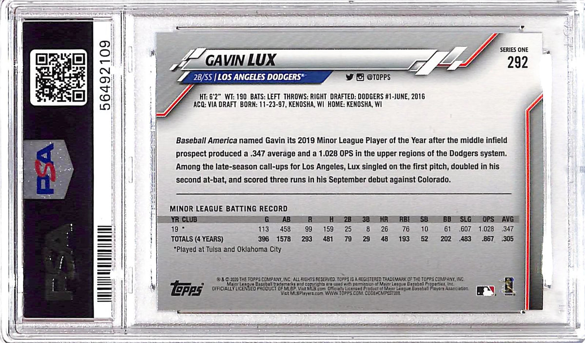 2020 Topps Complete Set Gavin Lux #292 Gold Stars PSA 10