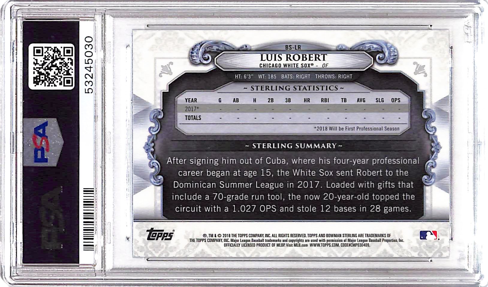 2018 Bowman Chrome Bowman Sterling Continuity Luis Robert #BS-LR PSA 8