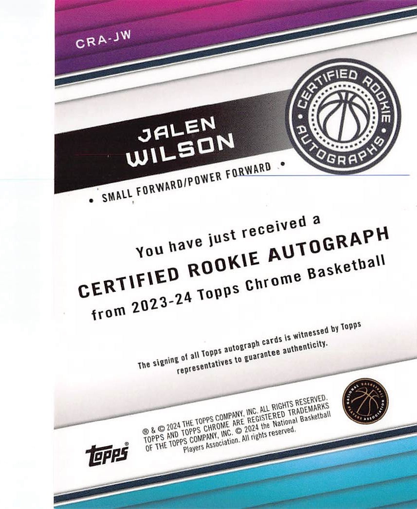 2024-25 Topps Chrome Jalen Wilson Magenta Autograph /5 Rookie RC #CRA-JW Nets