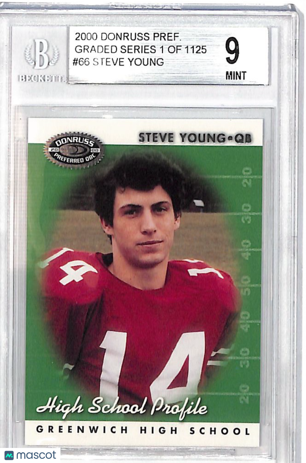 2000 Donruss Preferred Steve Young Graded Series /1125 High School Profile #66 BGS 9