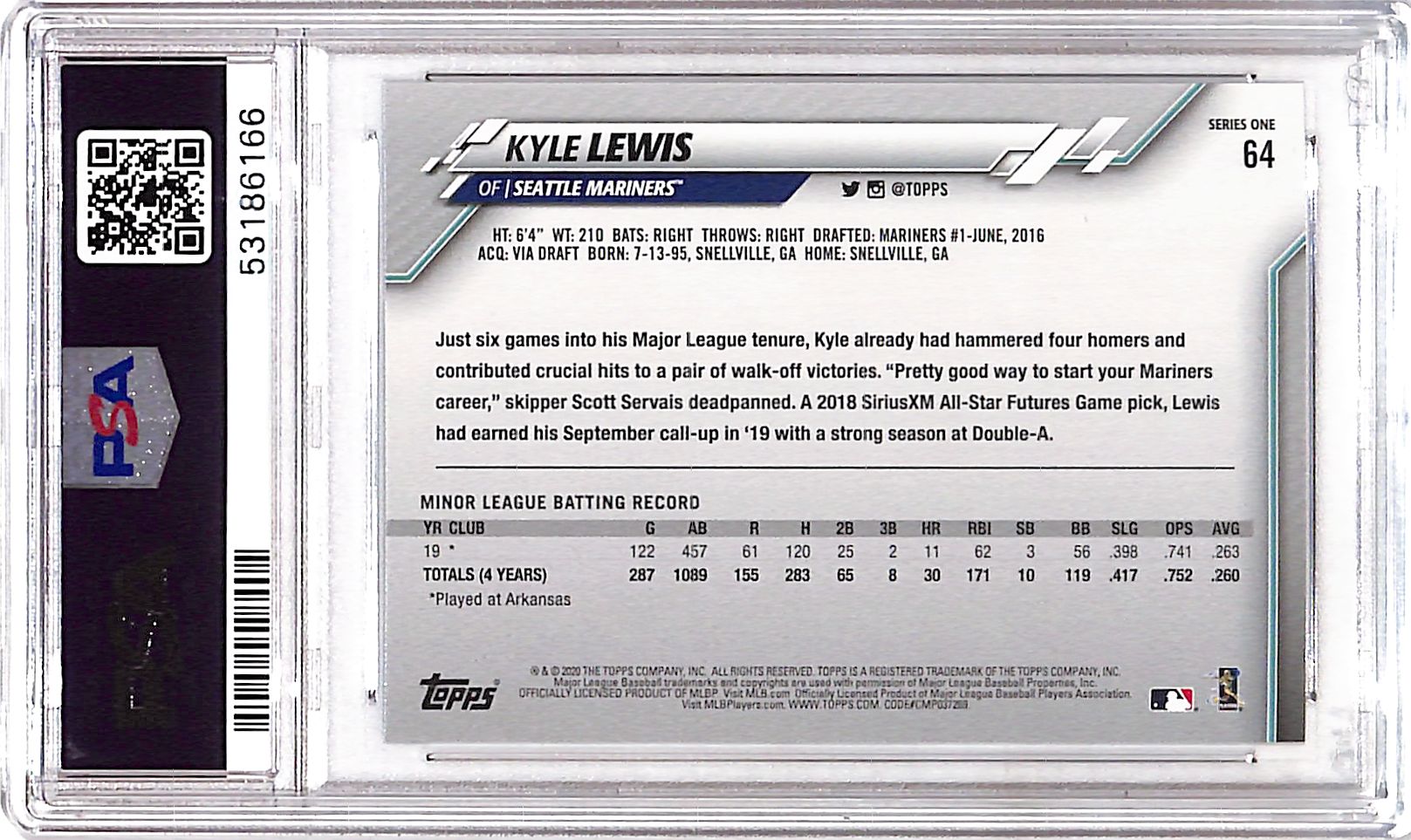 2020 Topps Kyle Lewis #64 PSA 10