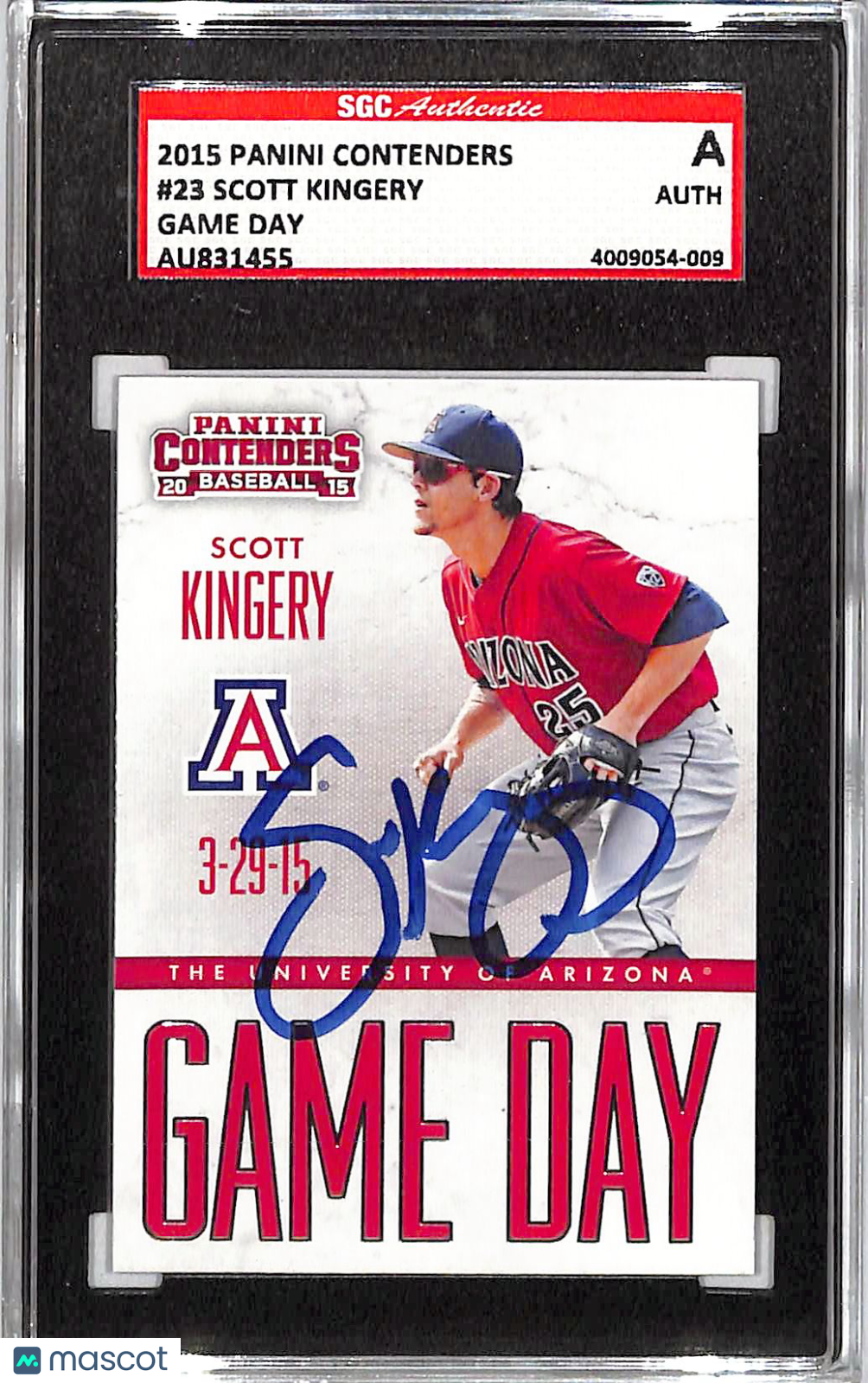 2015 Contenders Scott Kingery Auto Game Day Rookie #23 SGC Authentic Arizona