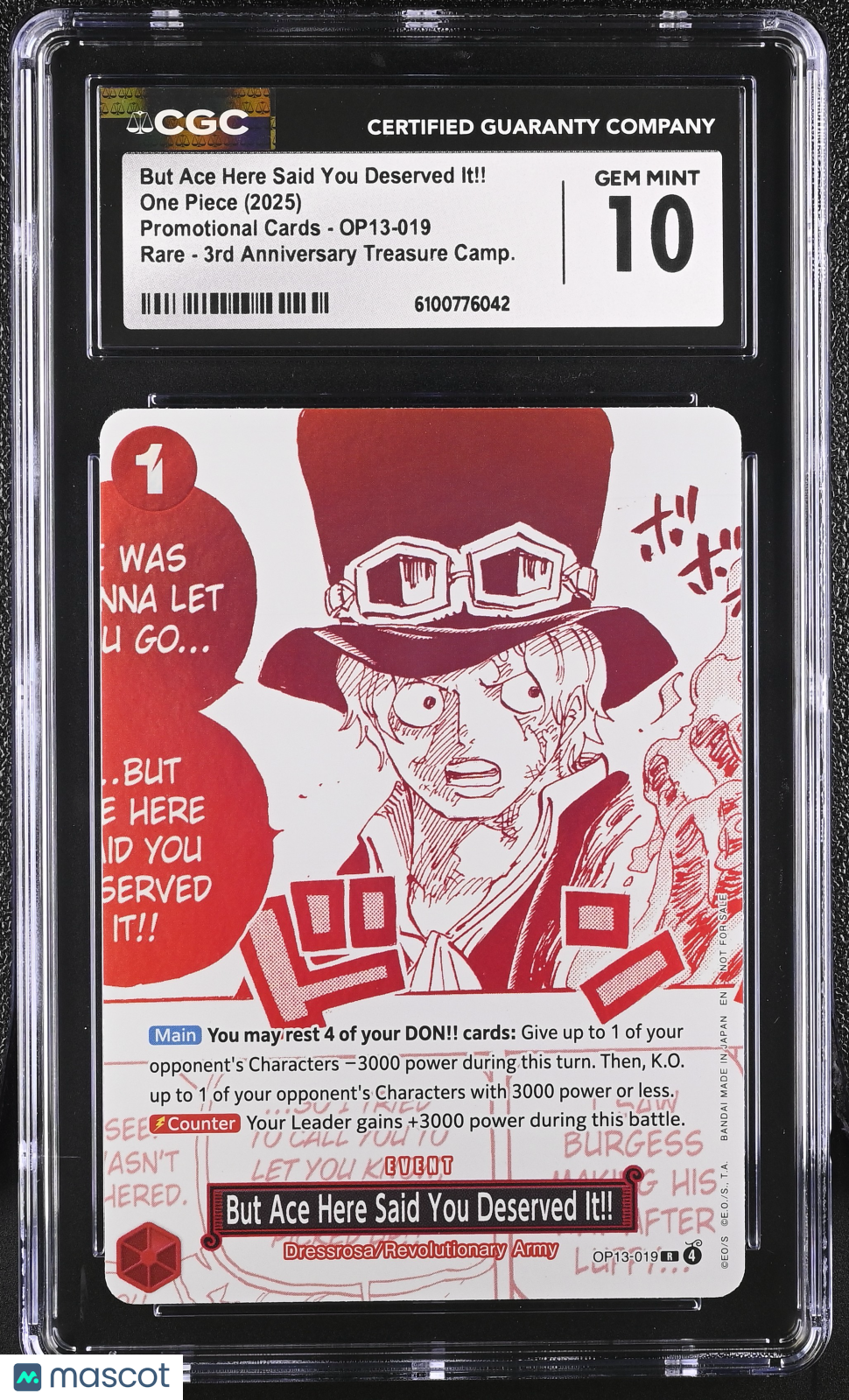 One Piece Promotional But Ace Here Said You Deserved It!! CGC 10 #OP13-019