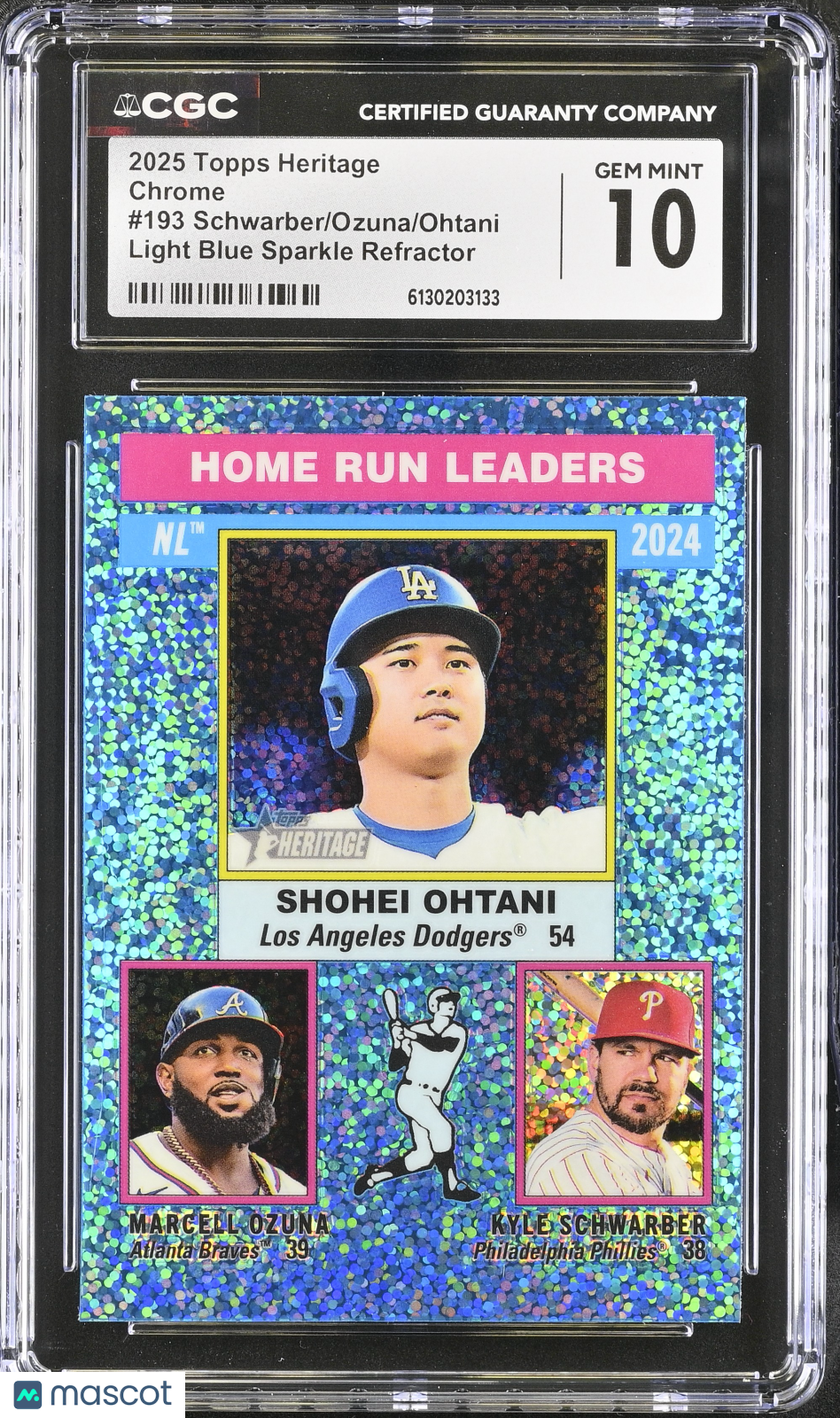 2025 Topps Heritage Ohtani/Ozuna/Schwarber Blue Sparkle Chrome #193 CGC 10