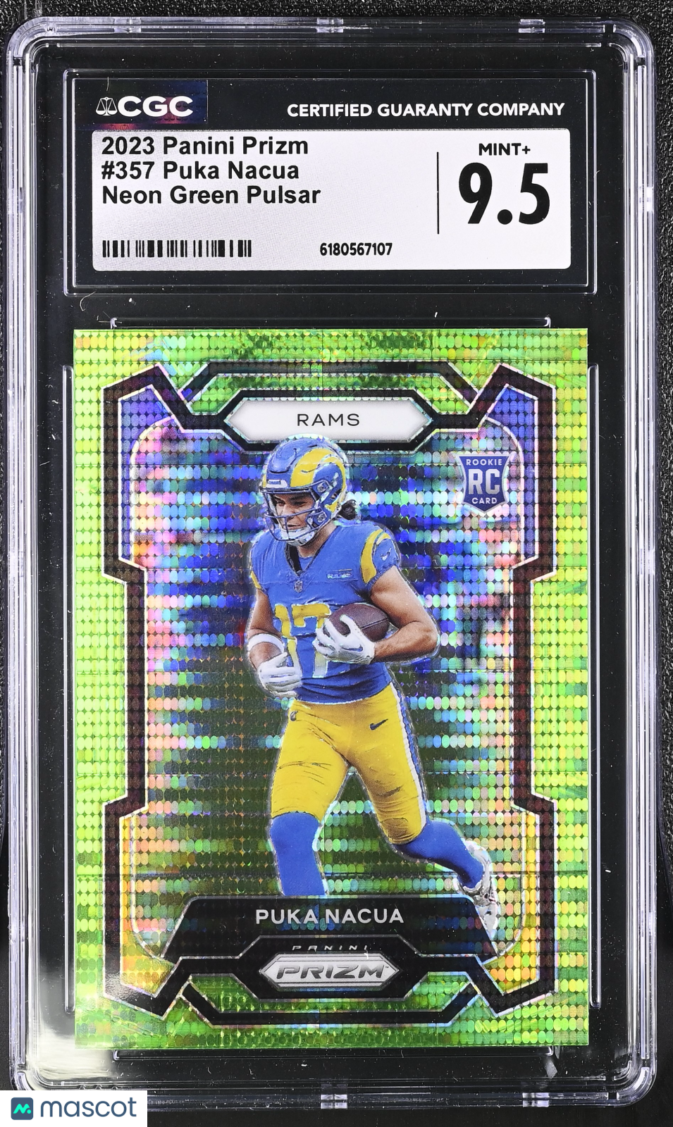2023 Panini Prizm Puka Nacua Neon Green Pulsar Rookie #357 CGC 9.5 Rams