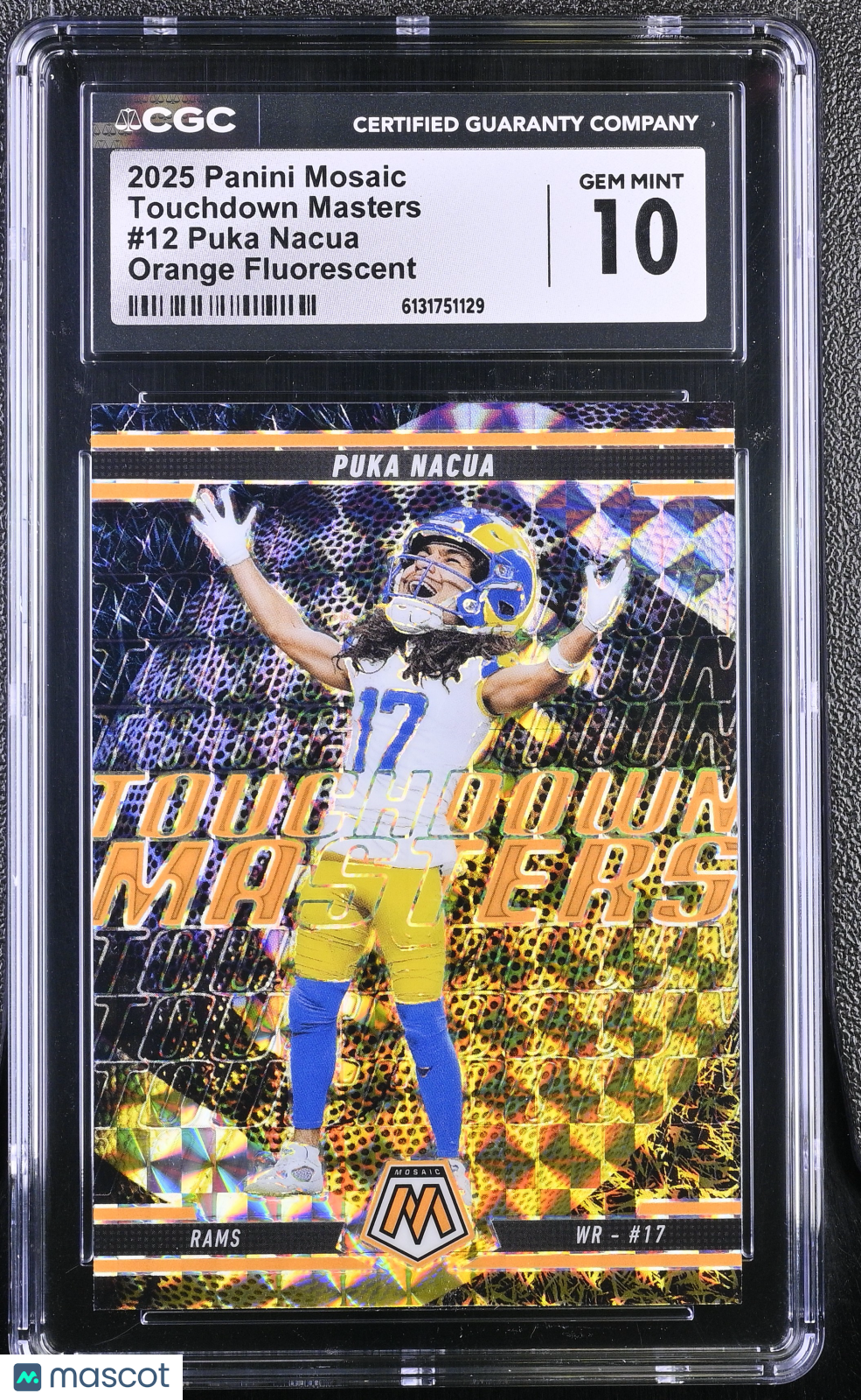 2025 Panini Mosaic Puka Nacua Orange Fluorescent Touchdown Masters #12 CGC 10