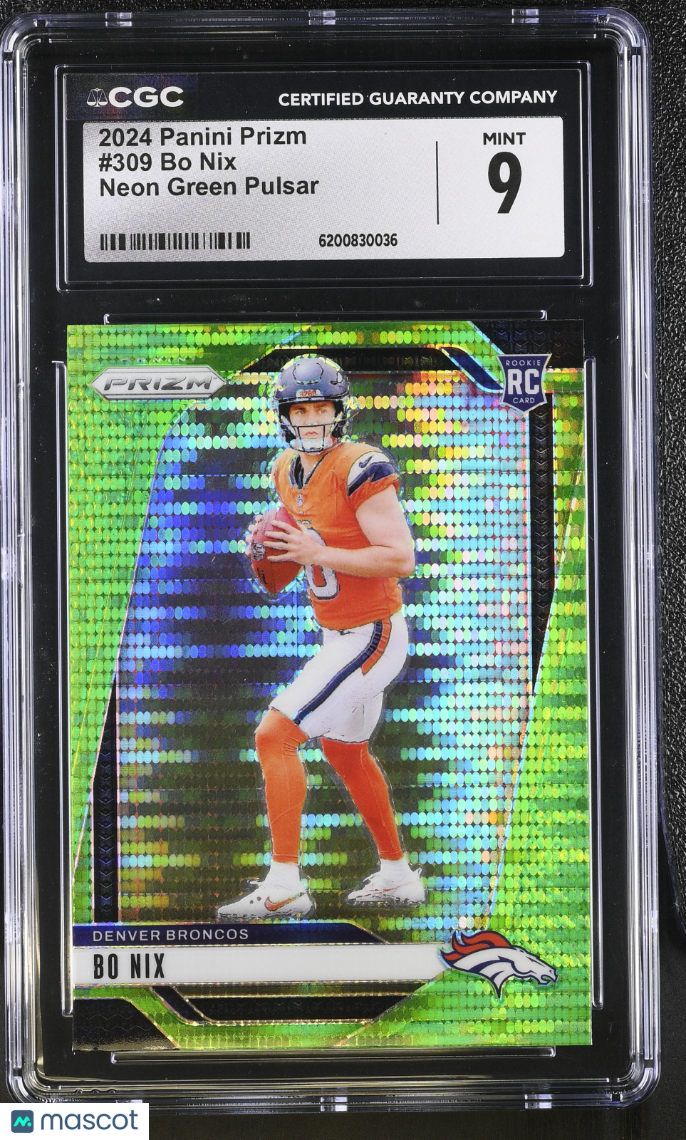 2024 Panini Prizm Bo Nix Neon Green Pulsar Rookie #309 CGC 9 Denver Broncos