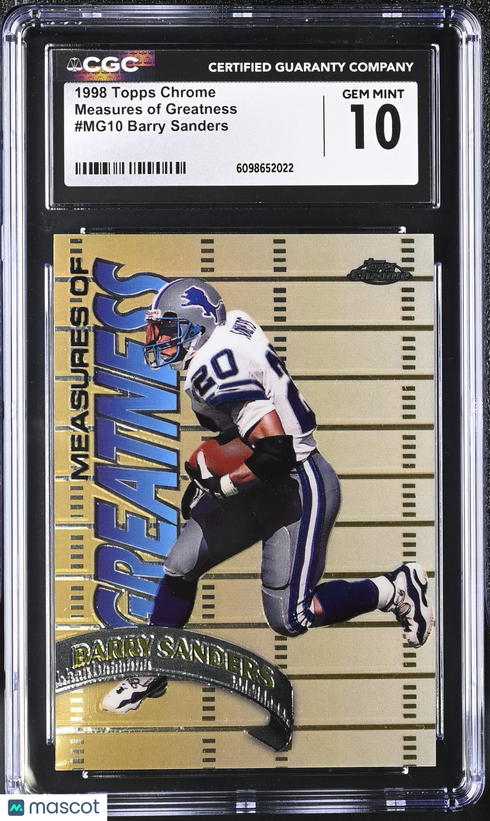 1998 Topps Chrome Barry Sanders Measures of Greatness #MG10 CGC 10 Detroit Lions