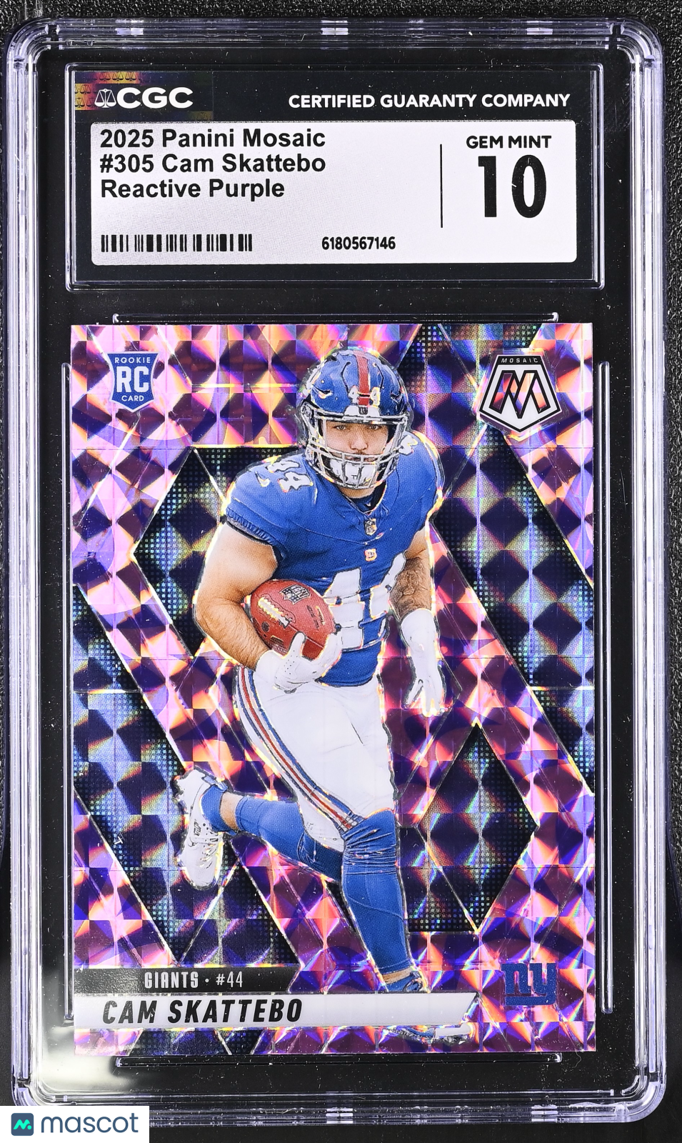 2025 Panini Mosaic Cam Skattebo Reactive Purple Rookie #305 CGC 10 Giants
