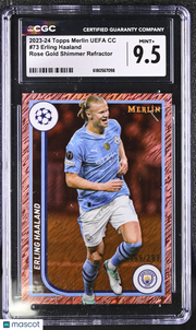 2023-24 Topps Merlin UEFA Erling Haaland Rose Gold Shimmer /299 #73 CGC 9.5