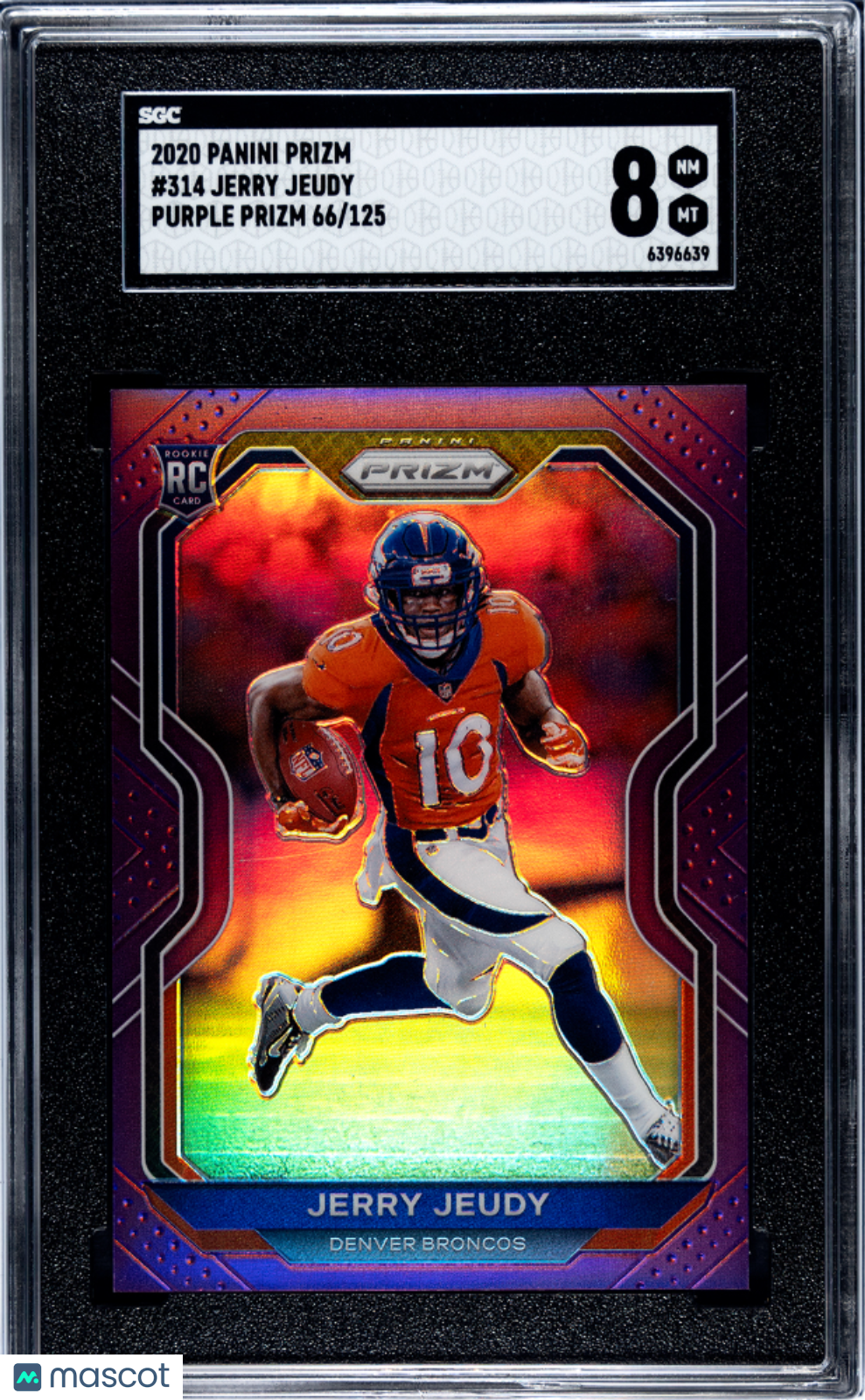 2020 Panini Prizm Jerry Jeudy Purple /125 Rookie #314 SGC 8 Denver Broncos