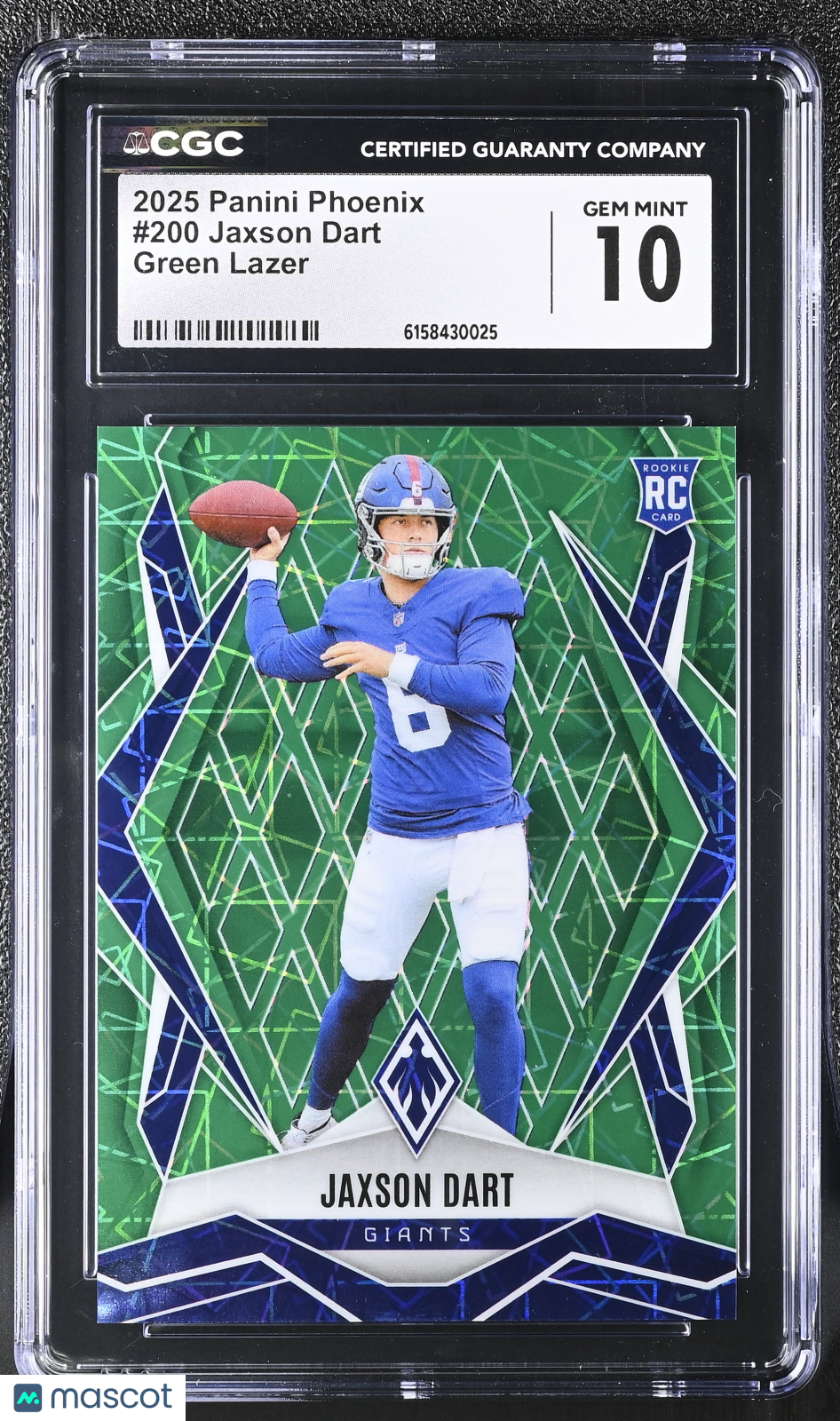 2025 Panini Phoenix Jaxson Dart Green Lazer /49 Rookie #200 CGC 10 Giants
