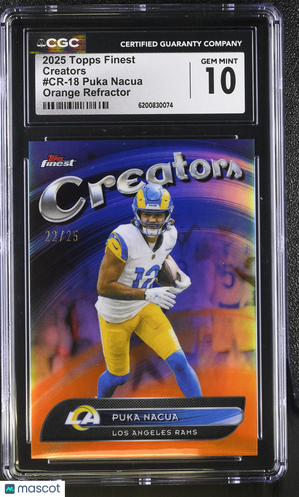 2025 Topps Finest Puka Nacua Orange Refractor /25 Creators #CR-18 CGC 10 Rams