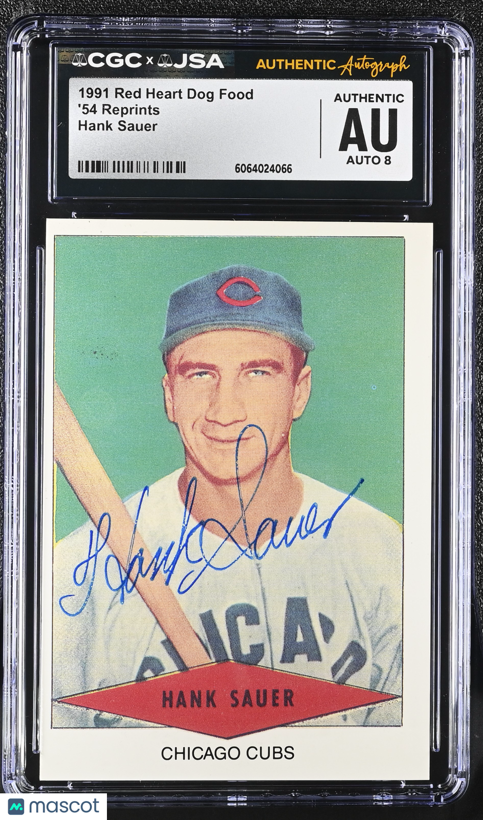 1991 Red Heart Hank Sauer Auto Autograph '54 Reprints CGC Authentic JSA Cubs