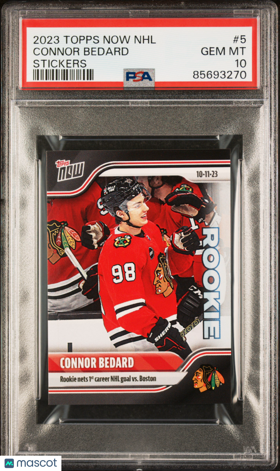 2023 Topps Now NHL Stickers Connor Bedard Rookie #5 PSA 10 Chicago Blackhawks