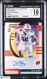 2020 Prizm Draft Picks Zack Baun Silver Rookie Autograph #214 CGC 10 Wisconsin