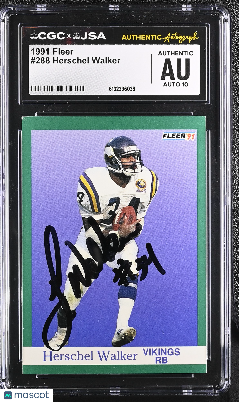 1991 Fleer Herschel Walker Auto Autograph #288 CGC Authentic JSA Vikings