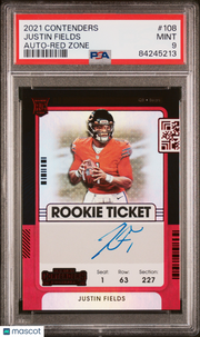 2021 Panini Contenders Justin Fields Auto Red Zone Rookie #108 PSA 9 Bears