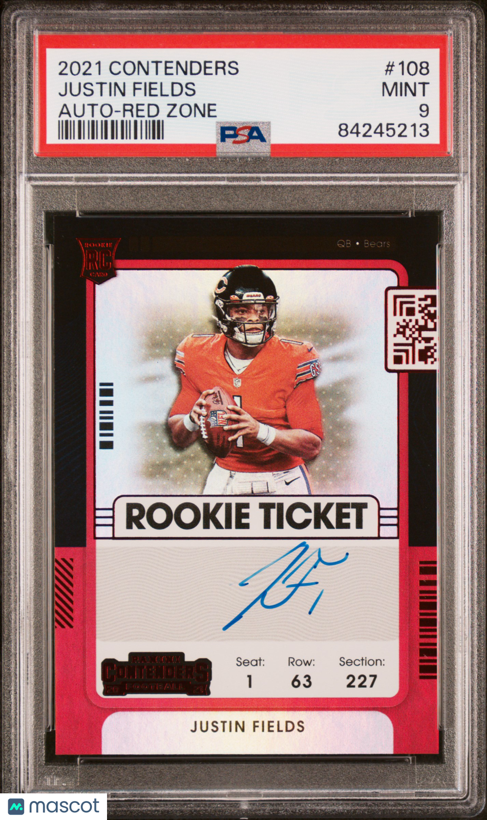 2021 Panini Contenders Justin Fields Auto Red Zone Rookie #108 PSA 9 Bears