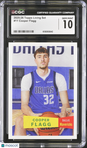 2025-26 Topps Living Set Cooper Flagg Rookie #11 CGC 10 Dallas Mavericks