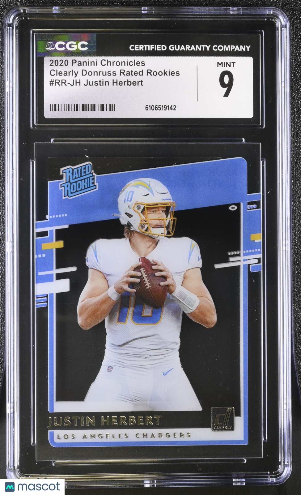 2020 Panini Chronicles Justin Herbert Clearly Donruss Rookies CGC 9 Chargers