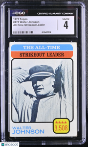 1973 Topps Walter Johnson #478 All-Time Strikeout Leader CGC 4