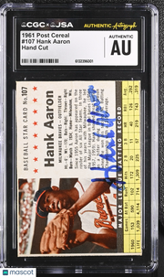 1961 Post Cereal Hank Aaron Auto Autograph Hand Cut 107 CGC Authentic JSA Braves