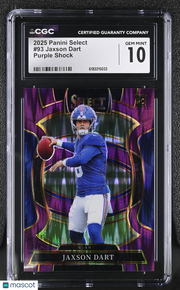 2025 Panini Select Jaxson Dart Purple Shock /699 Rookie #93 CGC 10 Giants