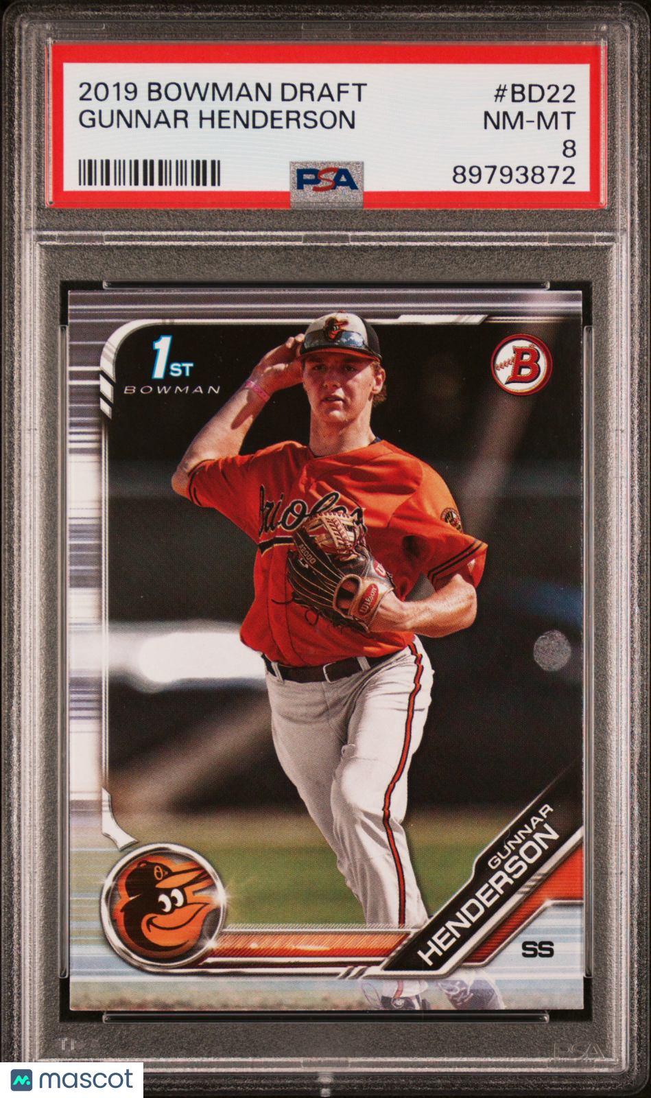 2019 Bowman Draft Gunnar Henderson Rookie #BD22 PSA 8 Baltimore Orioles