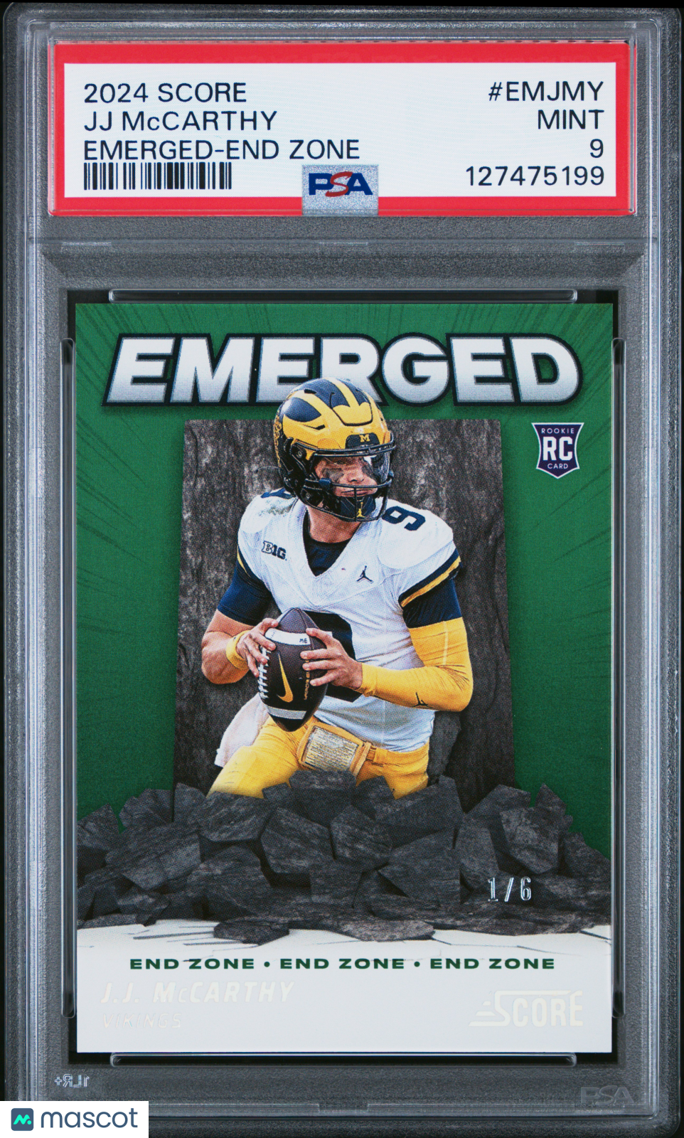 2024 Panini Score Emerged JJ Mccarthy End Zone /6 Rookie #EMJMY PSA 9 Michigan