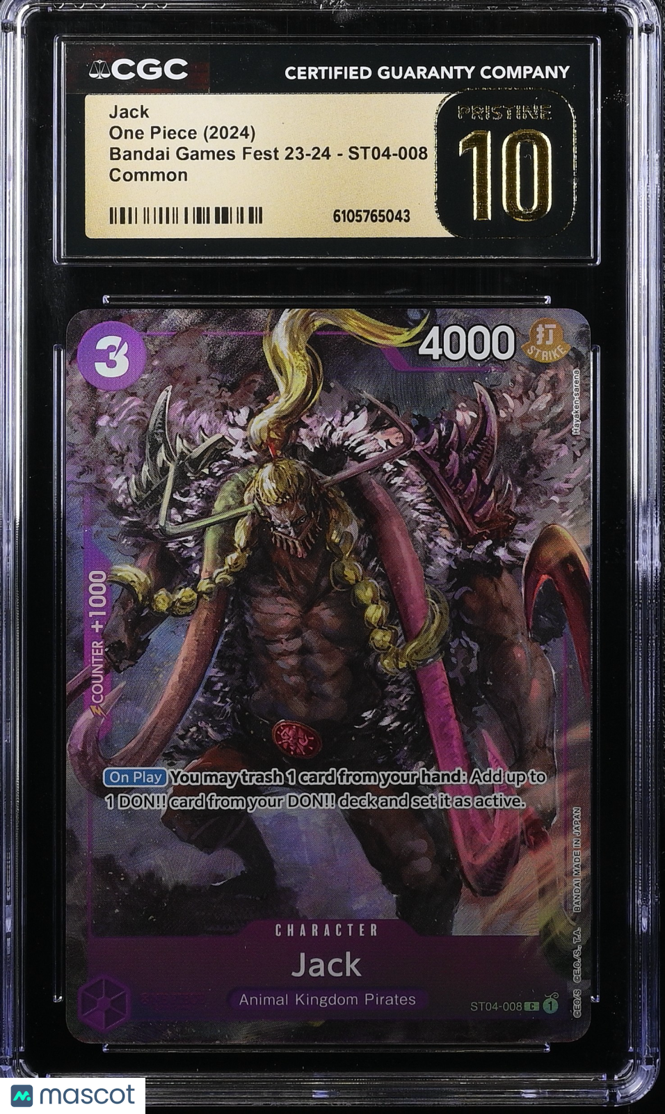 2024 One Piece Bandai Games Fest 23-24 Jack CGC 10 #ST04-008 Pristine