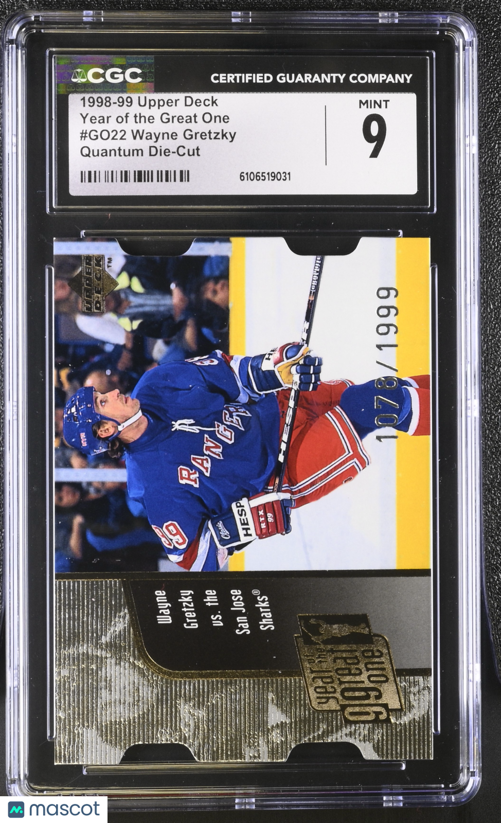 1998-99 Upper Deck Wayne Gretzky Quantum Die-Cut /1999 #GO22 CGC 9 Rangers